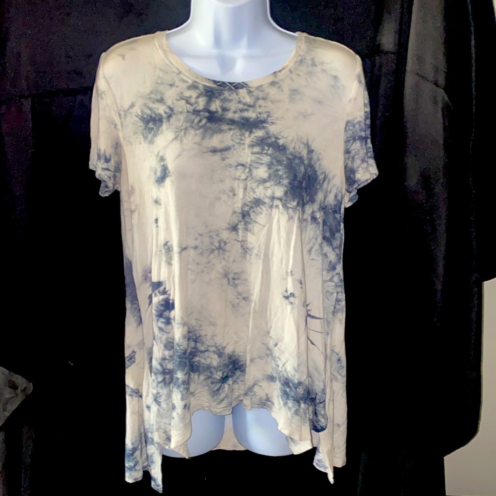🍀4/$20 Active Life Women's SMALL Sharkbite T Shirt Tee Tunic Black Grey Tie Dye